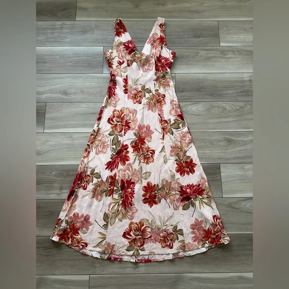 Paper Heart Floral Maxi Dress Linen Rayon Blend Womens L Boho V Neck NWT - Picture 4 of 16